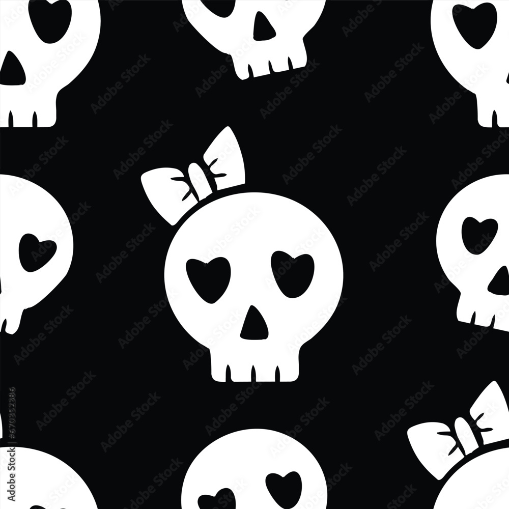 Black and white cute skull pattern Black and white cute skull pattern