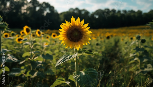 Sunflower blossoms in meadow  vibrant yellow under summer sun generated by AI
