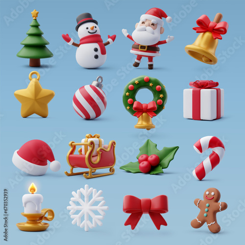 Fotografie, Tablou Collection of 3d Christmas icons, Merry Christmas and Happy new year concept