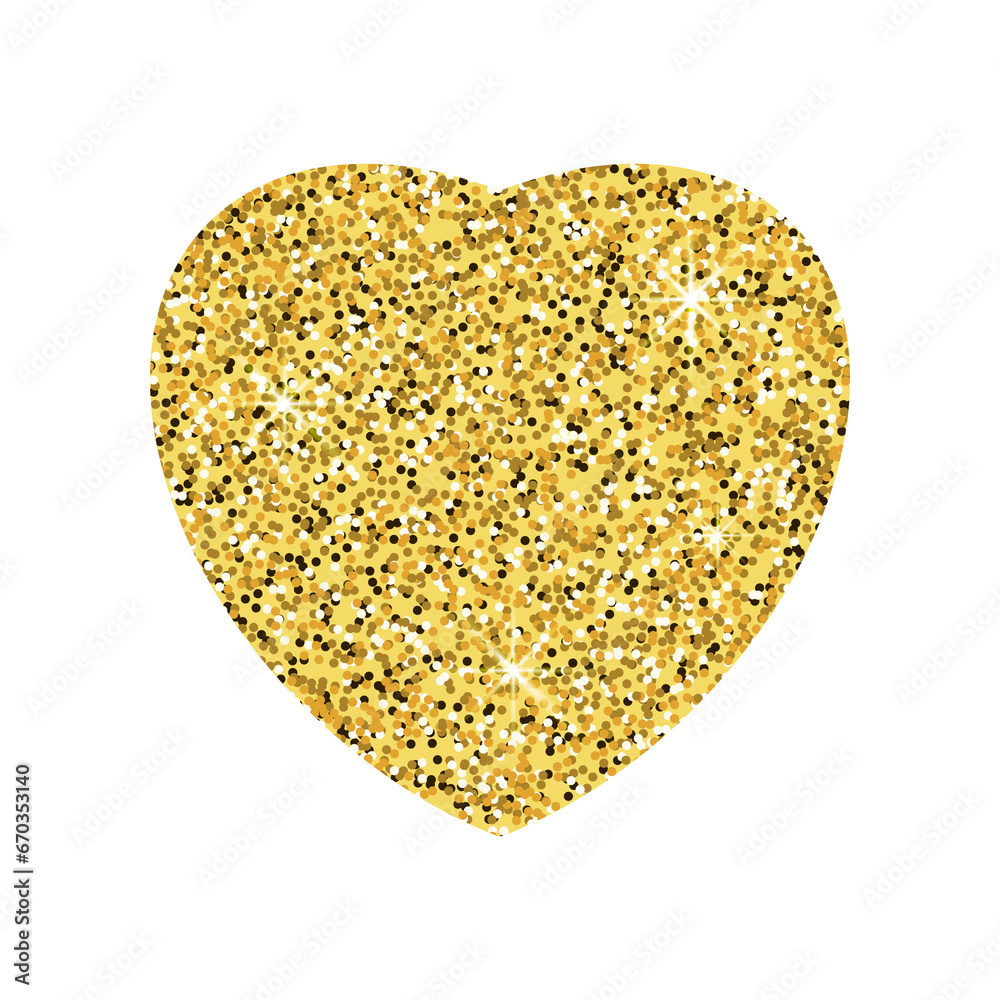Heart of gold glitter isolated with transparent background