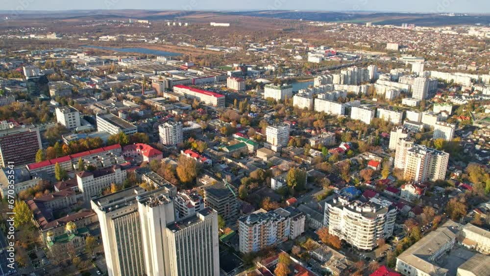 Panoramic aerial drone view of Triumphal Arch, Great National Assembly Square with Government Building with flag of Republic of Moldova on background in city center of Chisinau, Moldova. 4K video. Panoramic aerial drone view of Triumphal Arch, Great National Assembly Square with Government Building with flag of Republic of Moldova on background in city center of Chisinau, Moldova. 4K video.