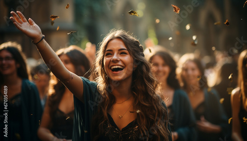 Young adults enjoying a cheerful party, dancing in a crowd generated by AI