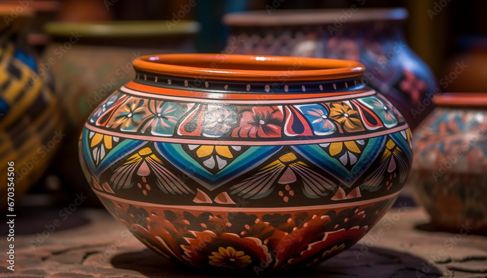 Ancient terracotta vase, a decorative craft from indigenous cultures generated by AI Ancient terracotta vase, a decorative craft from indigenous cultures generated by AI