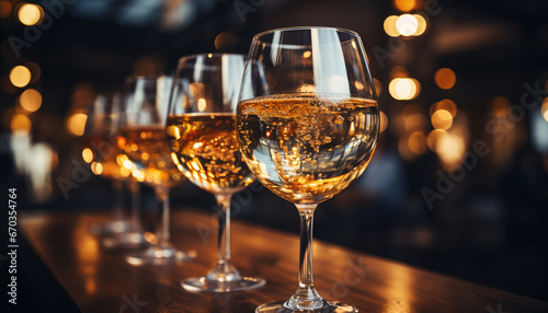 Luxury celebration  elegant wineglass reflects nightlife in illuminated bar generated by AI
