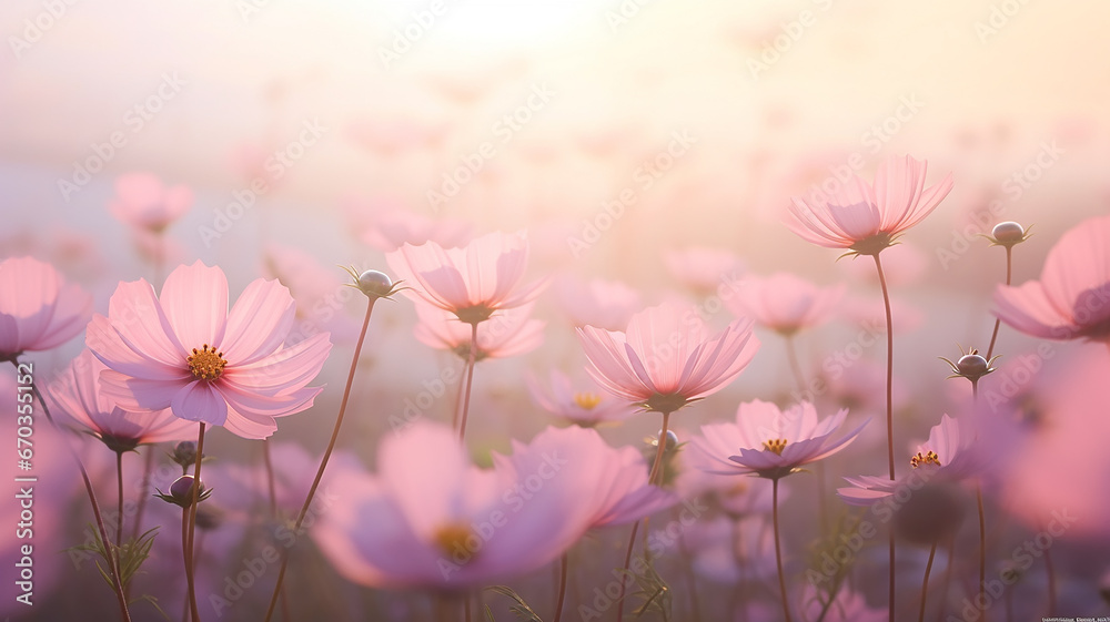 wild flowers, pink gerberas, daisies in the field, landscape view close-up of many pink flowers, delicate aroma soft pastel wild flowers, pink gerberas, daisies in the field, landscape view close-up of many pink flowers, delicate aroma soft pastel