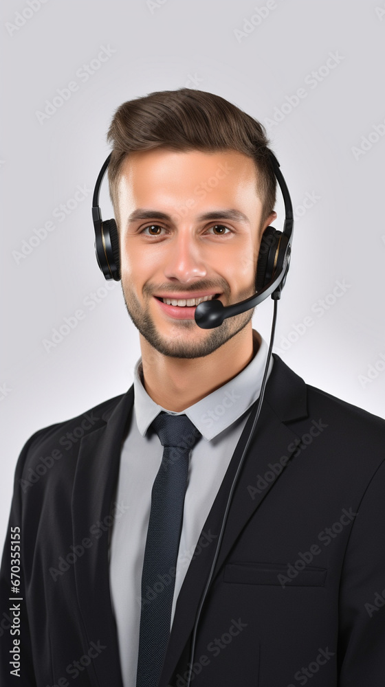 Smiling man customer service worker, call center with phone headset isolated on white background Smiling man customer service worker, call center with phone headset isolated on white background