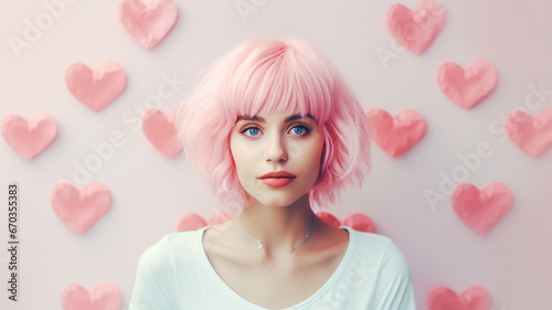 Beautiful woman with pink hearts