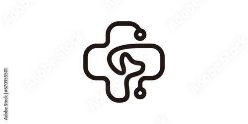 medical logo design with a plus icon combined with a pet and made in a minimalist line style.