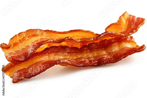 Fried bacon strips on white background photo