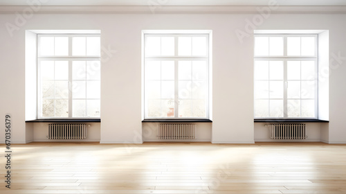 empty room with window  Beautiful flat unfurnished chamber with glass panes With copyspace for text