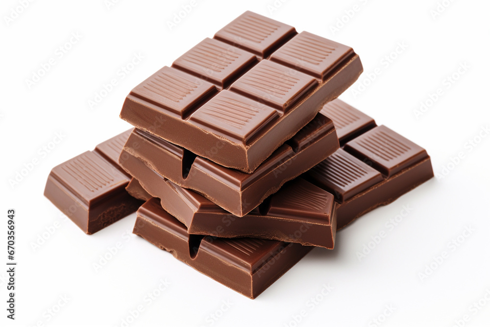 chocolate pieces isolated on white background generative ai