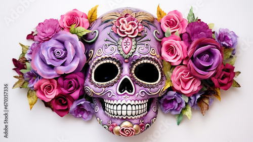 skull with flowers HD 8K wallpaper Stock Photographic Image 