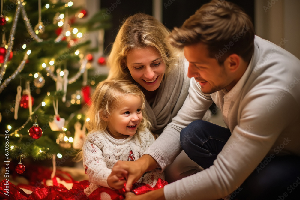 family celebrating Christmas festival