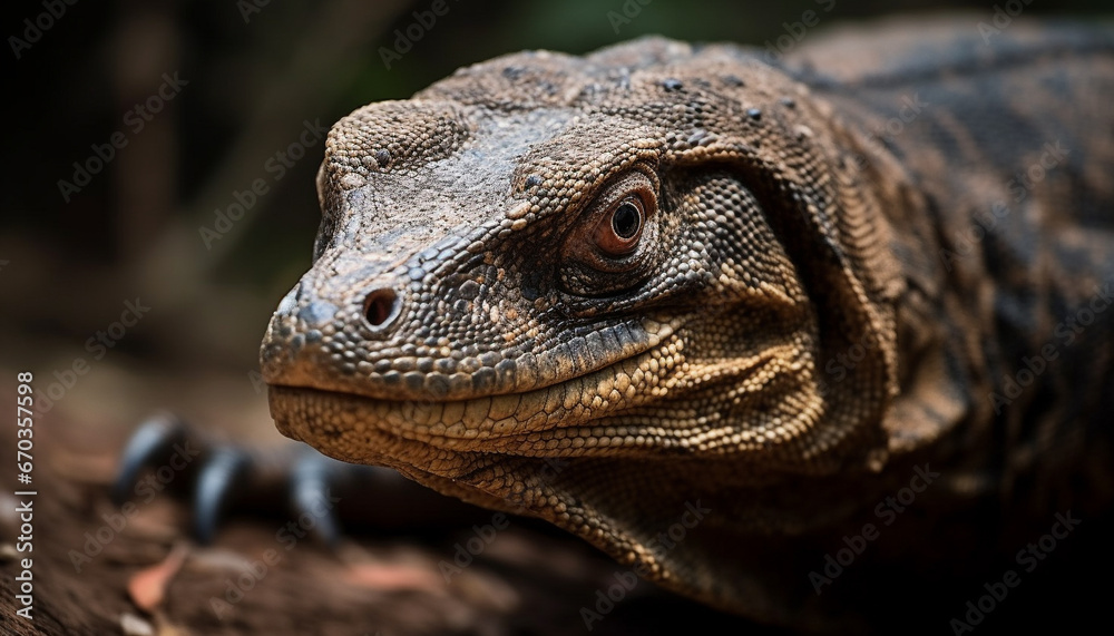 Endangered iguana in tropical rainforest, looking at camera, green scale generated by AI Endangered iguana in tropical rainforest, looking at camera, green scale generated by AI