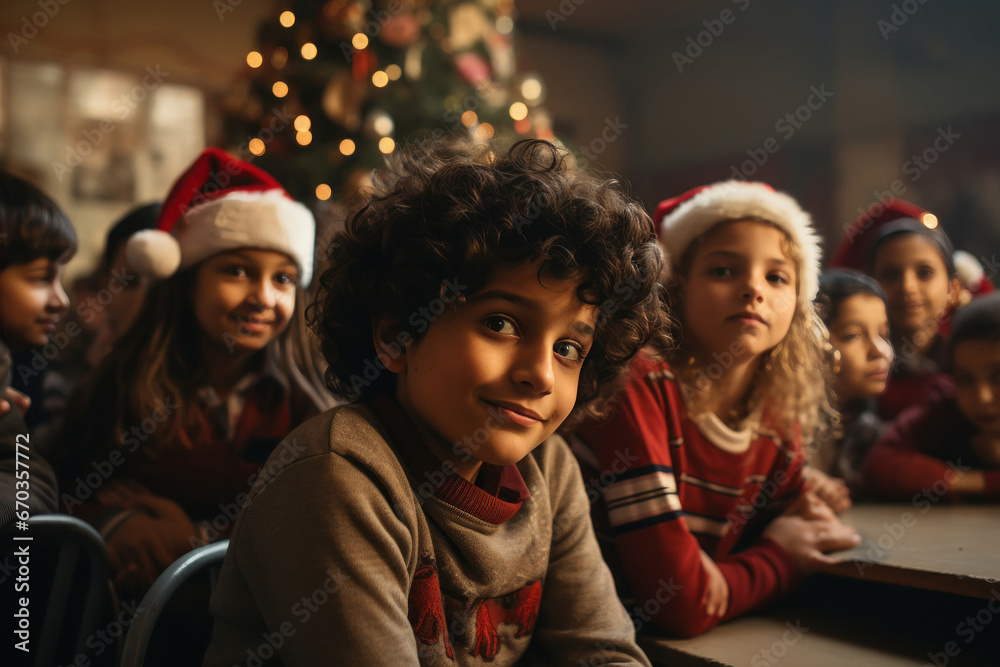 little child group celebrating Christmas festival. little child group celebrating Christmas festival.