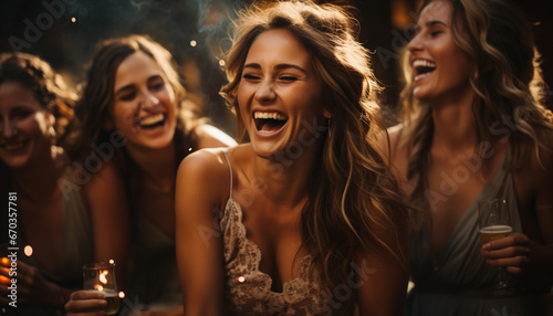 Young women enjoying a carefree night, laughing and dancing together generated by AI
