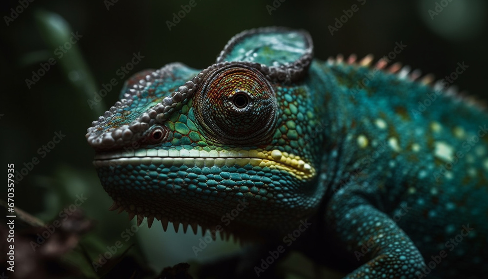 A large, spotted lizard in the tropical rainforest generated by AI A large, spotted lizard in the tropical rainforest generated by AI