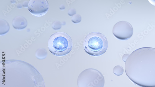 Cosmetic blue bubble 3D rendering Background with moisturizing design. A science background with bubbles on water. Design of a cosmetic serum bubble.