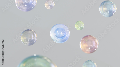 3D cosmetic rendering Bubbles of serum on a fuzzy background. Design of collagen bubbles. The concept  for Moisturizing Cream and Serum. The idea  of vitamins for cosmetics.