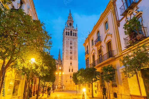 Giralda tower and Seville Cathedral in oldtown Spain