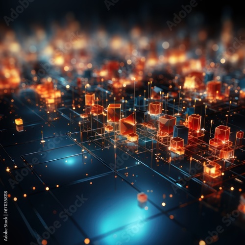 Digital abstract image of technology connectivity geometric art design related to colorful texture elements, good for wallpaper, business, presentations, blogs etc. Generative Ai Image