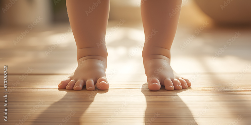 Children Bare Feet On Wooden,  