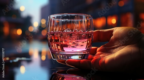 Glass glass with an alcoholic drink in the hands of a man