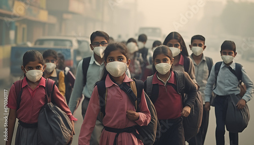 People of Delhi wear pollution masks outdoors. photo
