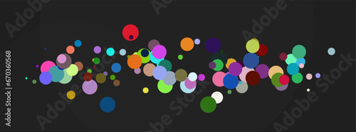 Vibrant Inklings: Multicolored Layers and Dots on Black Canvas in Various Sizes and Positions. Creative Abstract Vector Artwork