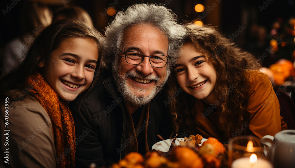 A joyful multi generation family enjoying a winter feast indoors generated by AI