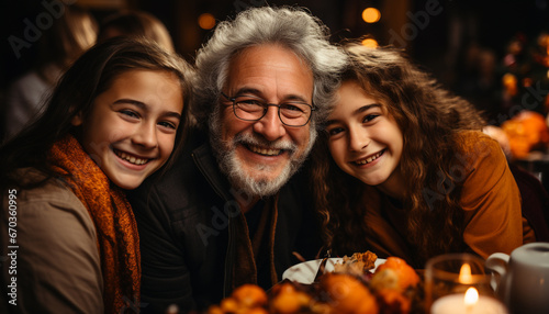 A joyful multi generation family enjoying a winter feast indoors generated by AI