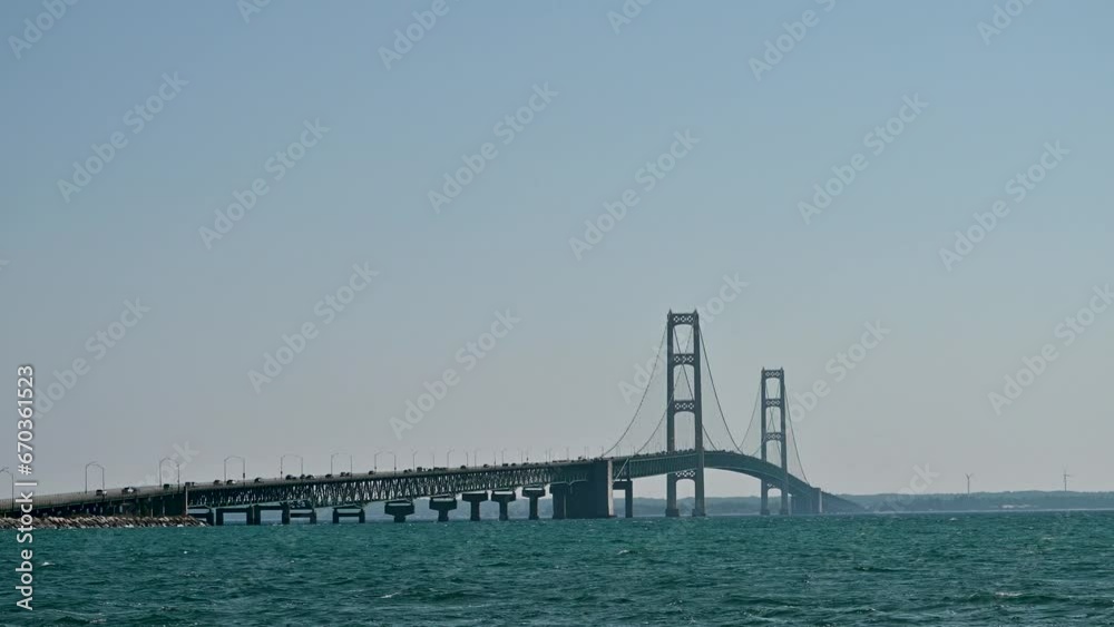 Mackinac Bridge landscape from shoreline, Michigan Mackinac Bridge landscape from shoreline, Michigan