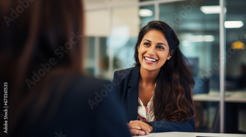 Indian woman recruiter taking interview photo