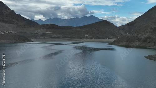 Drone footage over the Sadpara lake in Skardu, Pakistan, Northern Area photo