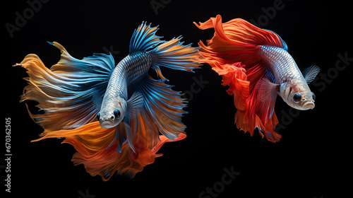 Colorful betta fish or siamese fighting fish with flower tail and fins isolated on black background © AspctStyle