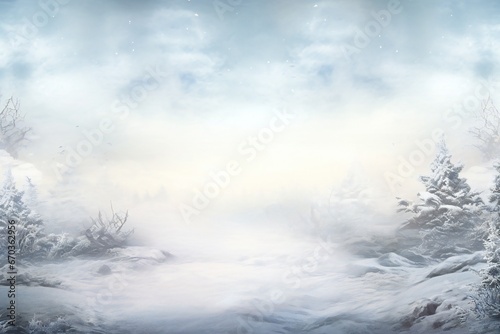 Soft fog winter snow theme landscape frame background Generative AI