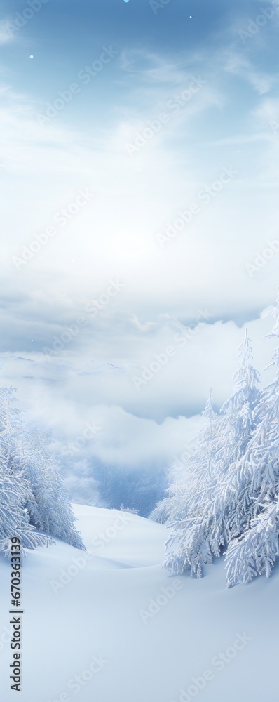 Soft fog winter snow theme landscape frame background Generative AI