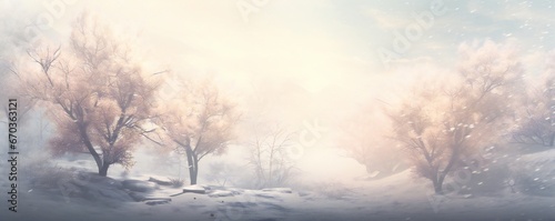 Soft fog winter snow theme landscape frame background Generative AI