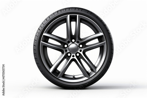 Wheel on white background with shadow on the ground. © VISUAL BACKGROUND