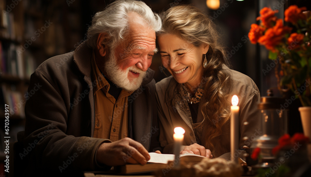 Senior couple enjoying candlelight, smiling and holding hands with love generated by AI Senior couple enjoying candlelight, smiling and holding hands with love generated by AI