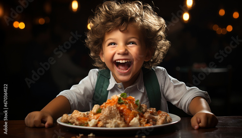 Smiling child enjoying food  cheerful boys cooking  cute girls laughing generated by AI