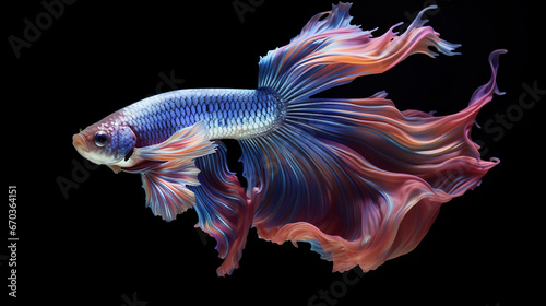 Beautiful betta fish or siamese fighting fish with flower tail and fins isolated on black background © AspctStyle