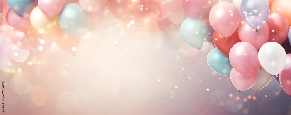 Soft gentle Birthday background composition with balloons and confetti birthday card or invitation design Generative AI Soft gentle Birthday background composition with balloons and confetti birthday card or invitation design Generative AI