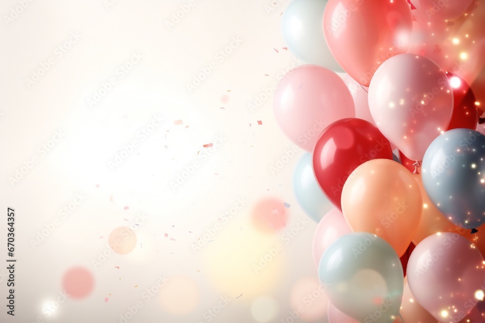 Soft gentle Birthday background composition with balloons and confetti birthday card or invitation design Generative AI Soft gentle Birthday background composition with balloons and confetti birthday card or invitation design Generative AI