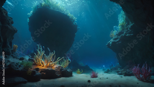 Underwater Realm: Deep Ocean, Coral Reef. Generative AI.
