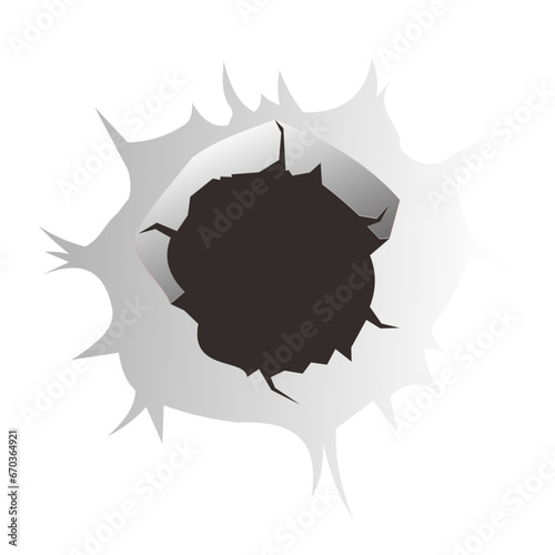 Bullet hole. Isolated on white transparent background. Vector illustration