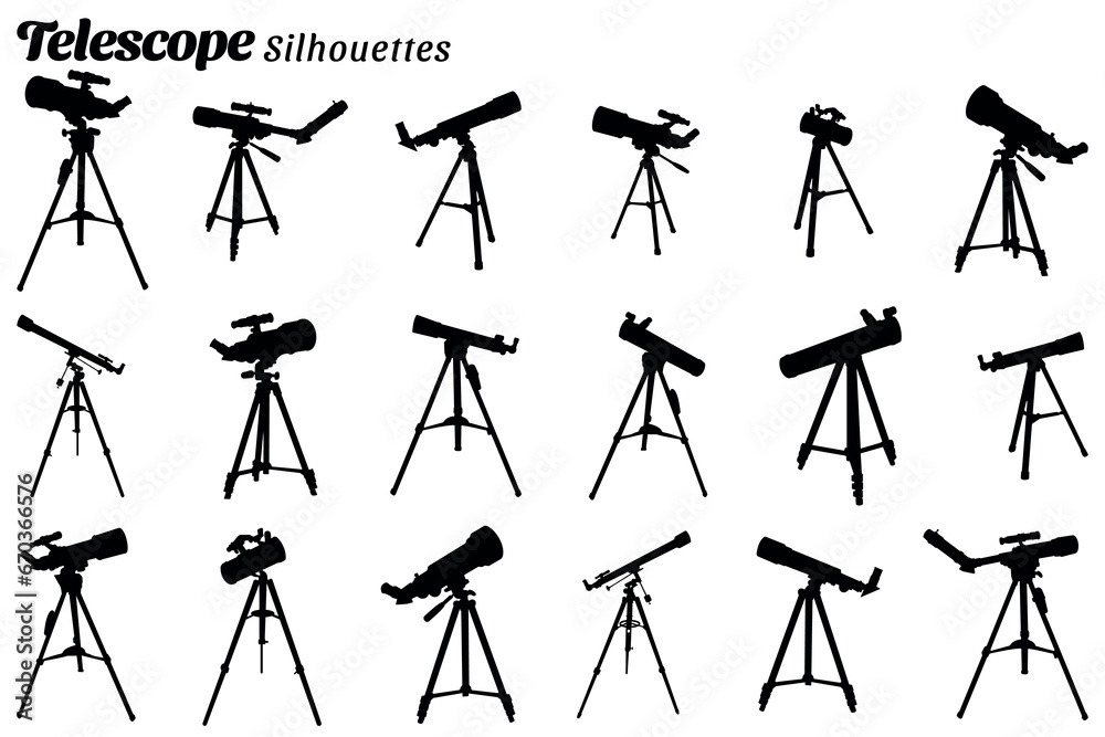 Vector illustration of silhouettes of telescope set Vector illustration of silhouettes of telescope set