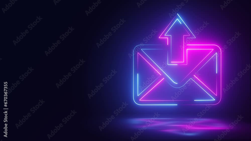 glowing neon mail icon animation with notification sending sign on dark background glowing neon mail icon animation with notification sending sign on dark background