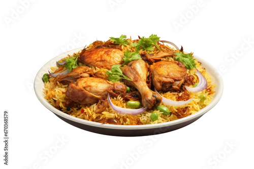 chicken biryani on isolated transparent background