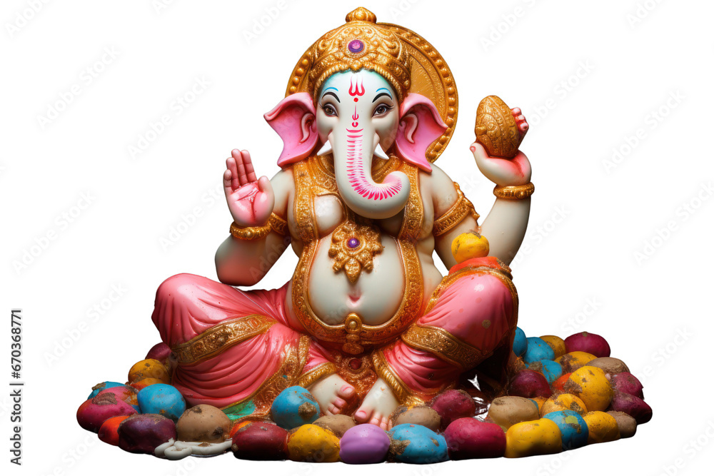 colorful lord ganesha on an isolated transparent background